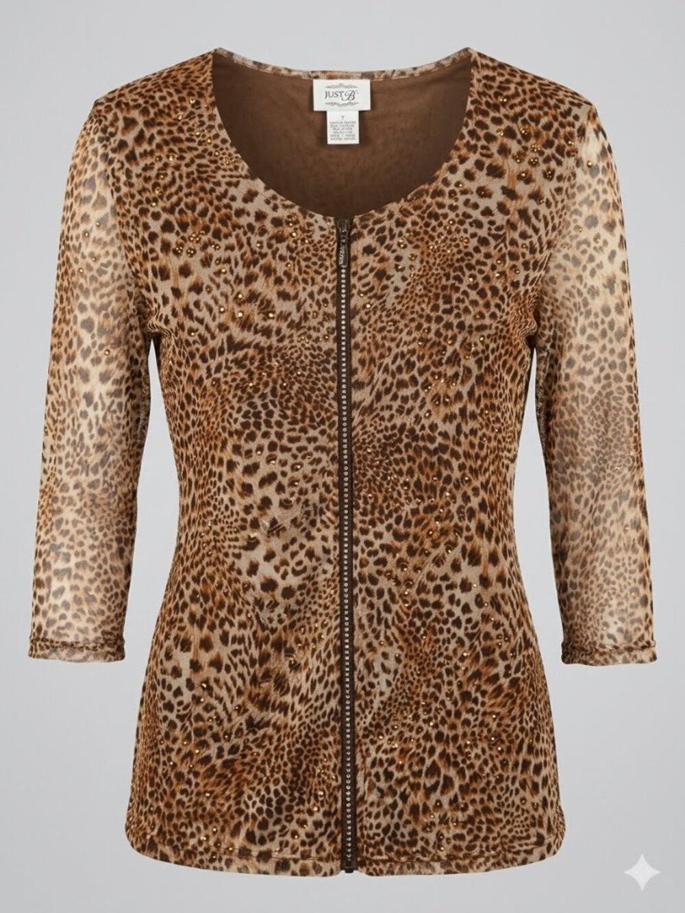 Just B NWT Lightweight Animal Print Full Zip Mob Wife Blouse 3191